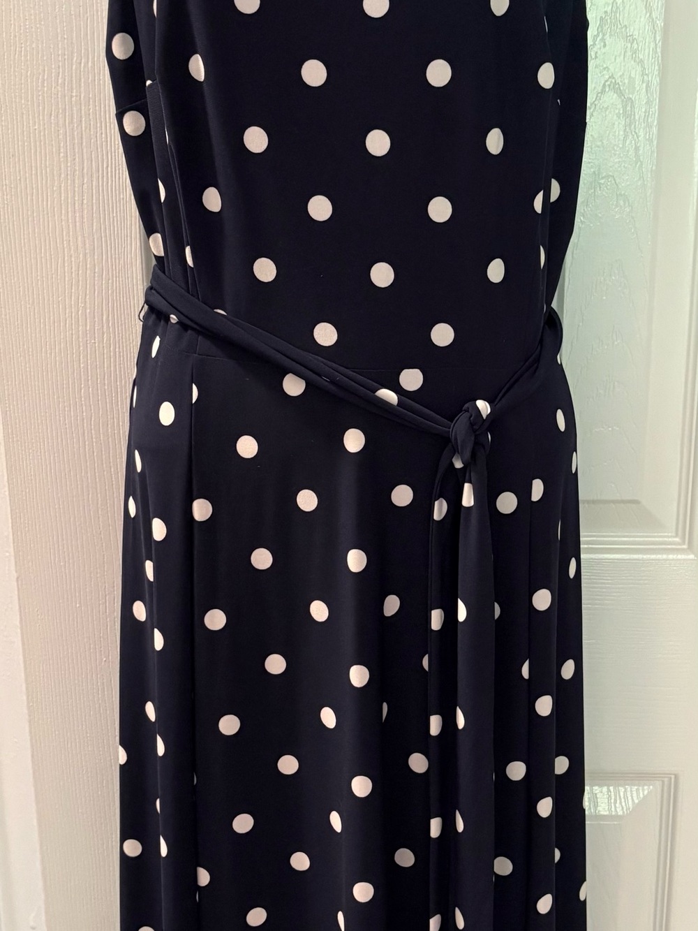 Navy Polka Dot Tie-Waist Dress